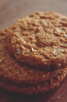 Stack freshly baked oat cookies