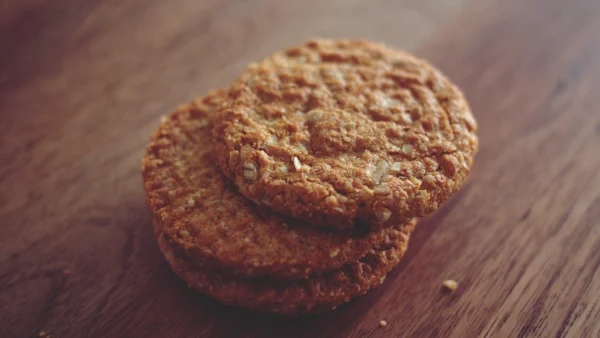 Stack freshly baked oat cookies